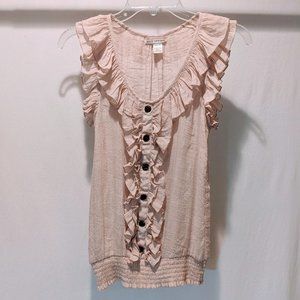 Body Central Sheer Tan Ruffled Shirt Sz SM